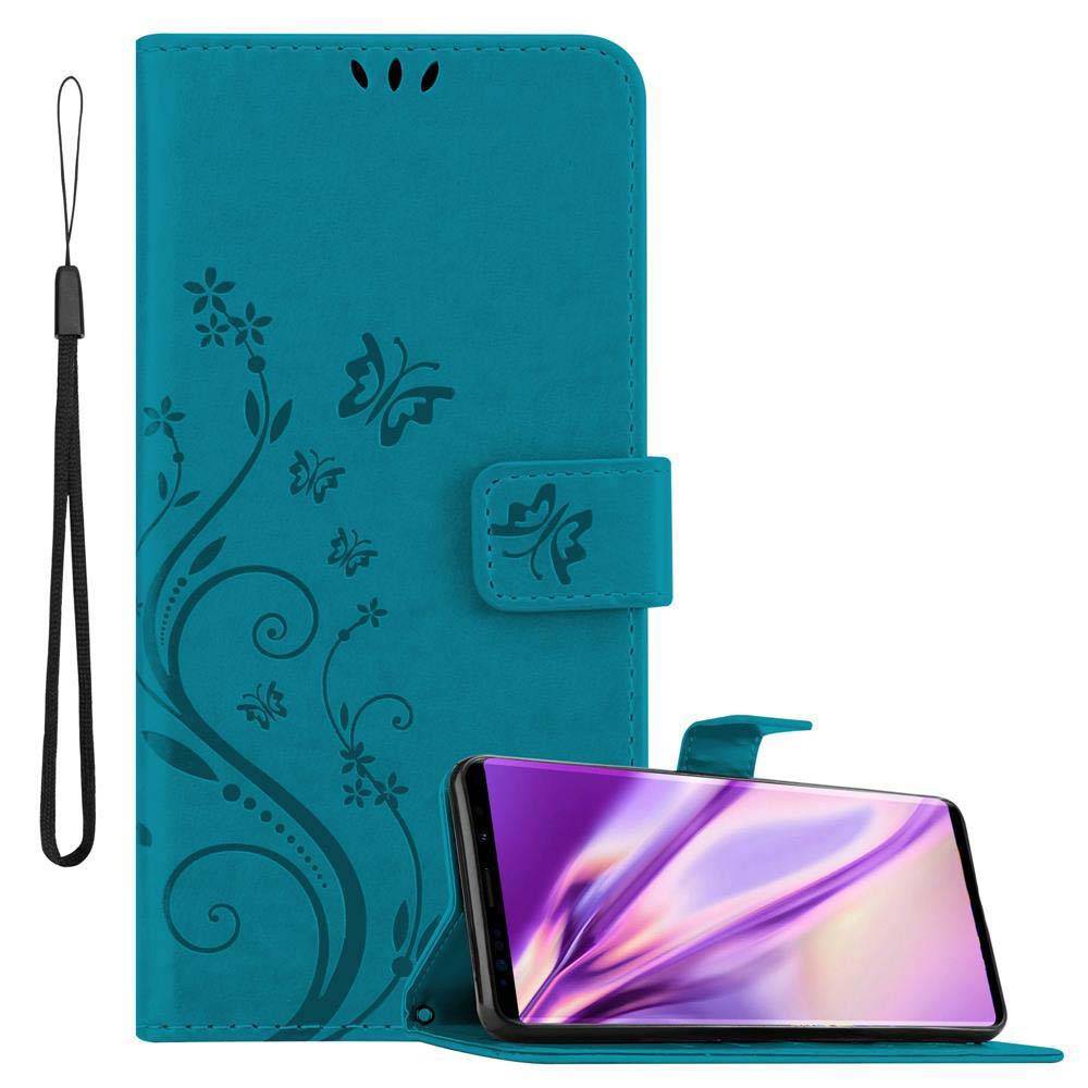 Cadorabo Hülle für Samsung Galaxy NOTE 9 Schutz Hülle in Blau Schutzhülle Handy Hülle Etui Case Blumen Flower