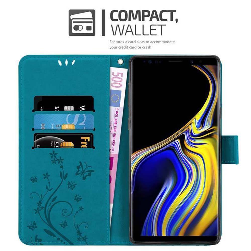 Cadorabo Hülle für Samsung Galaxy NOTE 9 Schutz Hülle in Blau Schutzhülle Handy Hülle Etui Case Blumen Flower