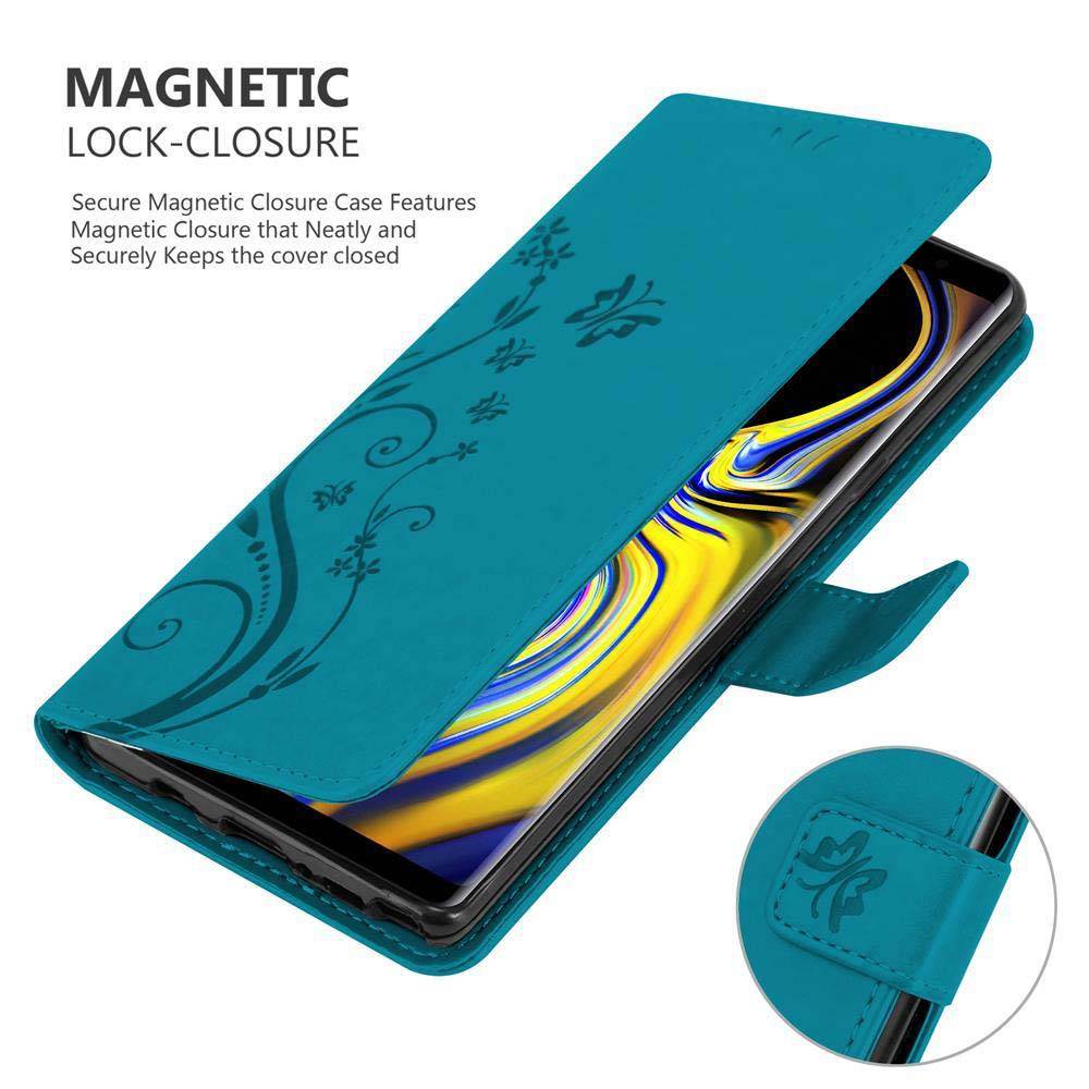Cadorabo Hülle für Samsung Galaxy NOTE 9 Schutz Hülle in Blau Schutzhülle Handy Hülle Etui Case Blumen Flower