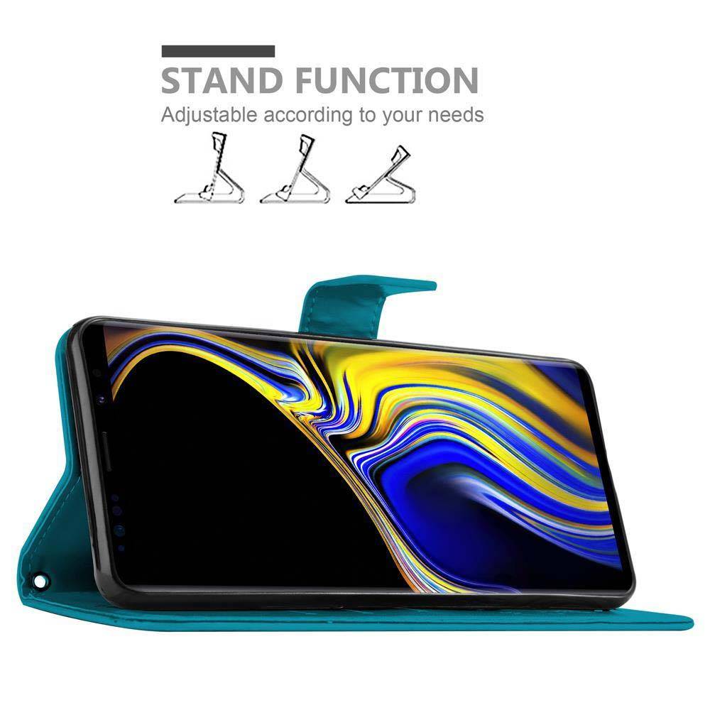 Cadorabo Hülle für Samsung Galaxy NOTE 9 Schutz Hülle in Blau Schutzhülle Handy Hülle Etui Case Blumen Flower