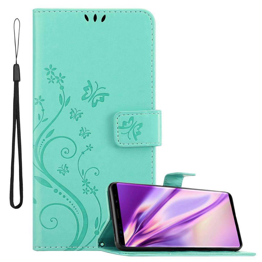 Cadorabo Hülle für Samsung Galaxy NOTE 9 Schutz Hülle in Türkis Schutzhülle Handy Hülle Etui Case Blumen Flower
