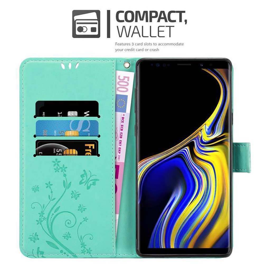 Cadorabo Hülle für Samsung Galaxy NOTE 9 Schutz Hülle in Türkis Schutzhülle Handy Hülle Etui Case Blumen Flower
