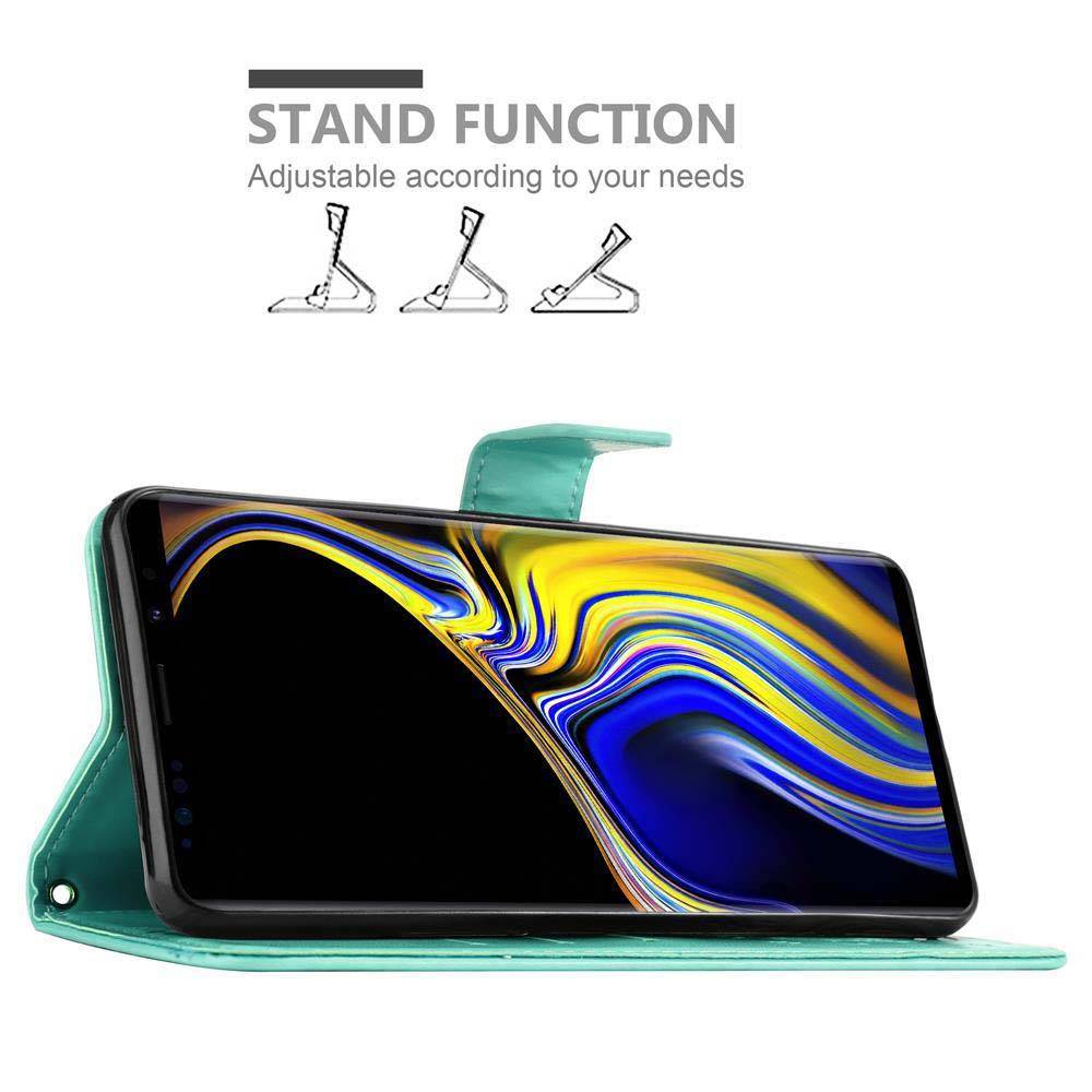 Cadorabo Hülle für Samsung Galaxy NOTE 9 Schutz Hülle in Türkis Schutzhülle Handy Hülle Etui Case Blumen Flower
