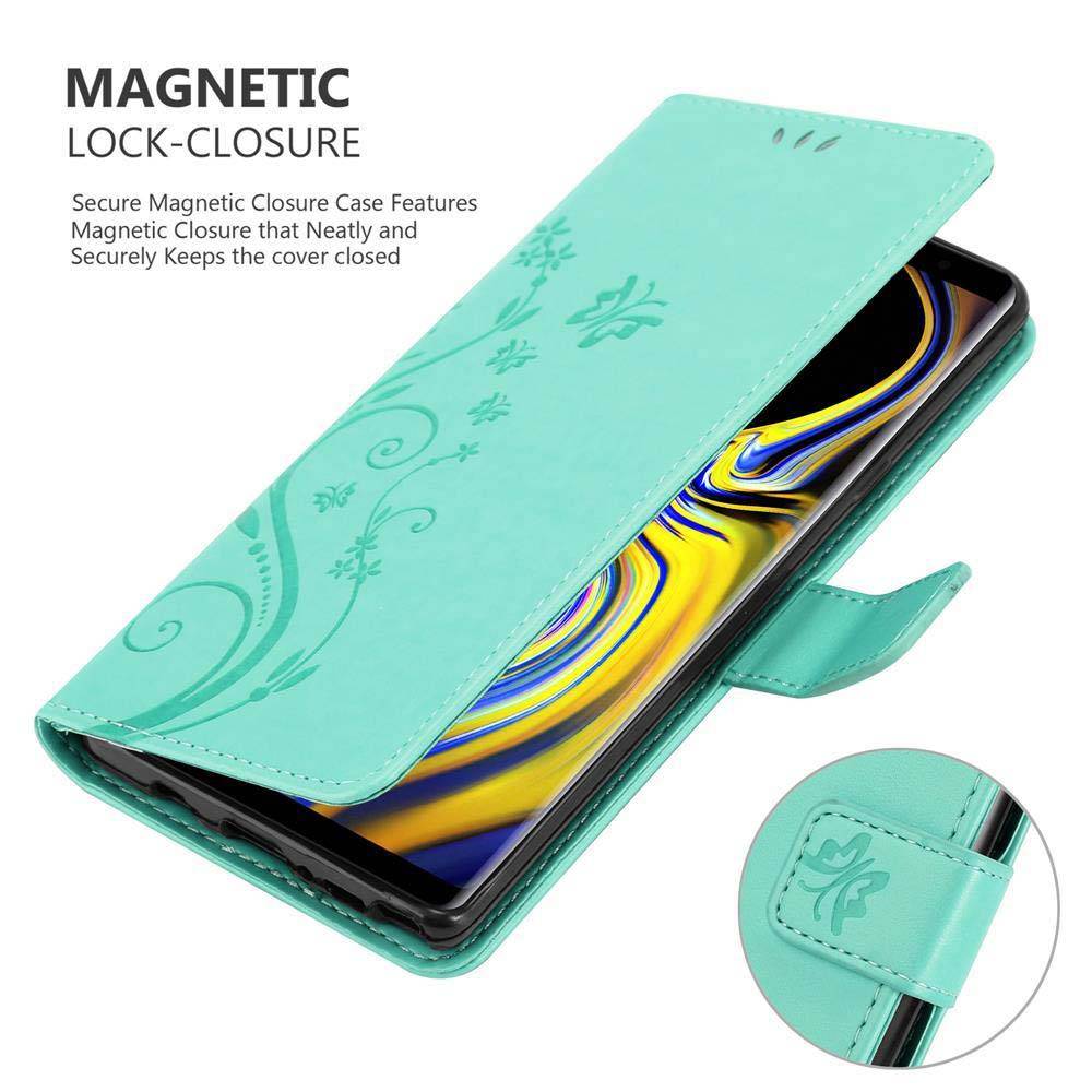 Cadorabo Hülle für Samsung Galaxy NOTE 9 Schutz Hülle in Türkis Schutzhülle Handy Hülle Etui Case Blumen Flower