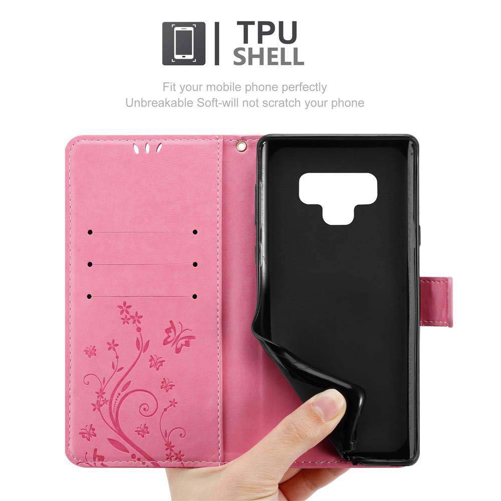 Cadorabo Hülle für Samsung Galaxy NOTE 9 Schutz Hülle in Rosa Schutzhülle Handy Hülle Etui Case Blumen Flower