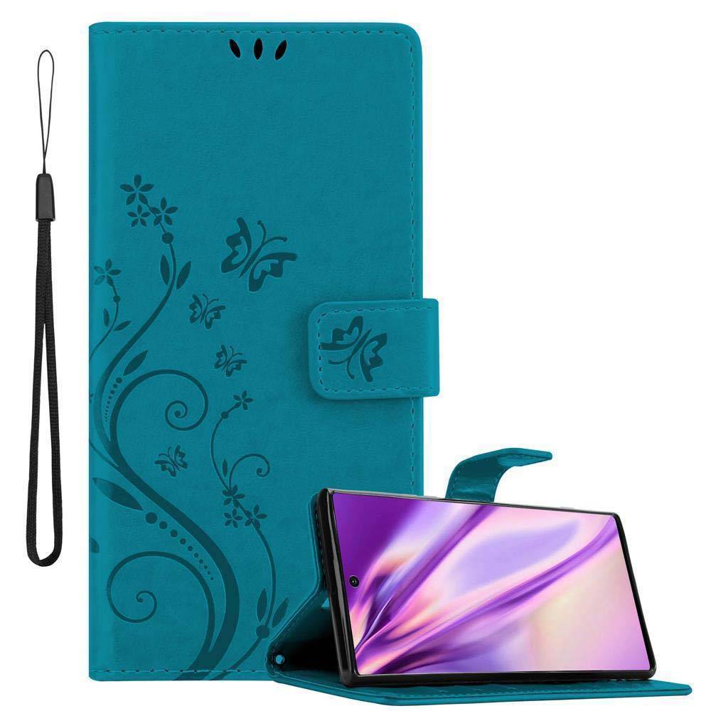 Cadorabo Hülle für Samsung Galaxy NOTE 10 Schutz Hülle in Blau Schutzhülle Handy Hülle Etui Case Blumen Flower