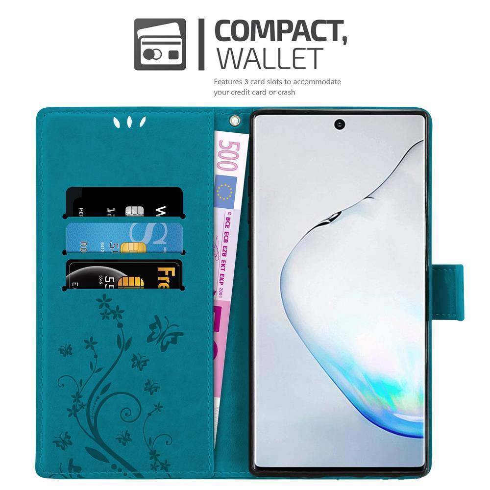Cadorabo Hülle für Samsung Galaxy NOTE 10 Schutz Hülle in Blau Schutzhülle Handy Hülle Etui Case Blumen Flower