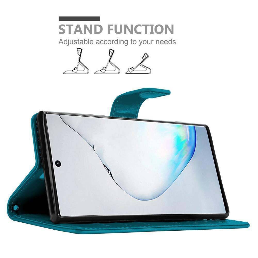 Cadorabo Hülle für Samsung Galaxy NOTE 10 Schutz Hülle in Blau Schutzhülle Handy Hülle Etui Case Blumen Flower