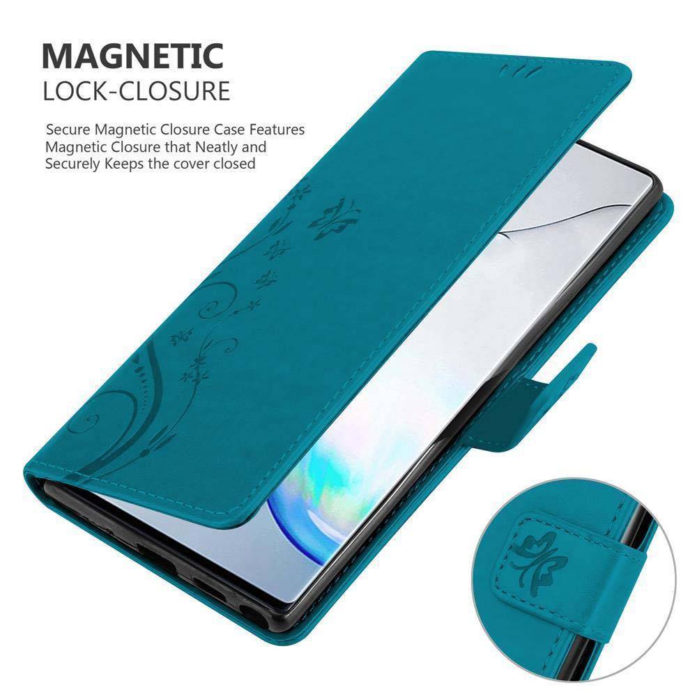 Cadorabo Hülle für Samsung Galaxy NOTE 10 Schutz Hülle in Blau Schutzhülle Handy Hülle Etui Case Blumen Flower