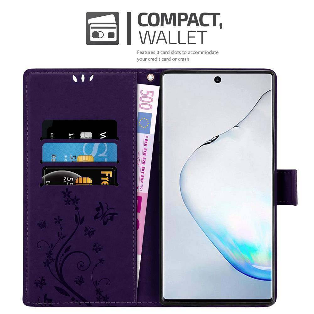 Cadorabo Hülle für Samsung Galaxy NOTE 10 PLUS Schutz Hülle in Lila Schutzhülle Handy Hülle Etui Case Blumen Flower