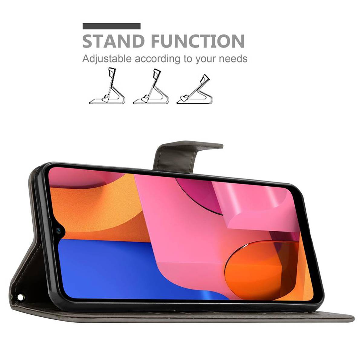 Cadorabo Hülle für Samsung Galaxy A21 Schutz Hülle in Grau Schutzhülle Handy Hülle Etui Case Blumen Flower