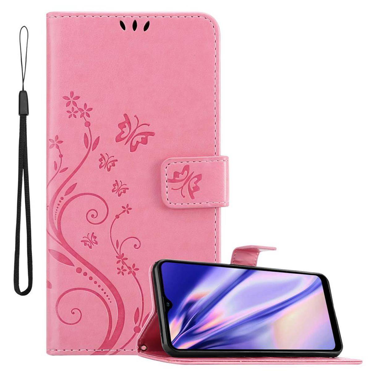 Cadorabo Hülle für Samsung Galaxy A21 Schutz Hülle in Rosa Schutzhülle Handy Hülle Etui Case Blumen Flower