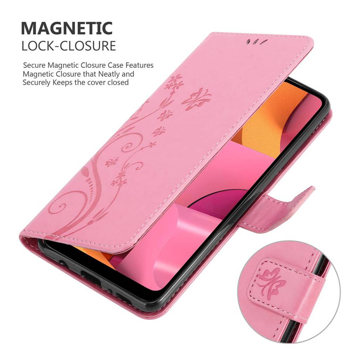 Cadorabo Hülle für Samsung Galaxy A21 Schutz Hülle in Rosa Schutzhülle Handy Hülle Etui Case Blumen Flower