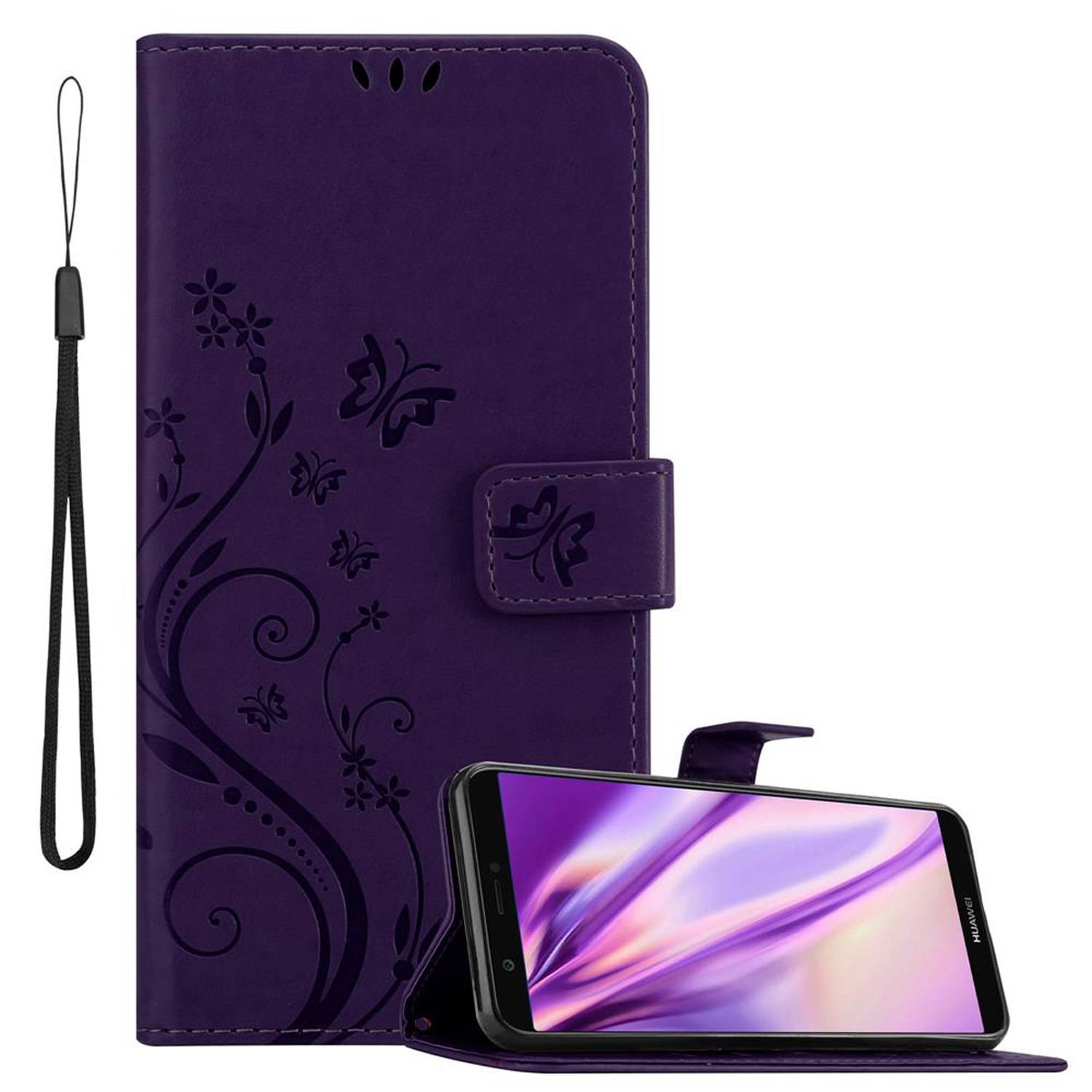 Cadorabo Hülle für Huawei P SMART 2018 / Enjoy 7S Schutz Hülle in Lila Schutzhülle Handy Hülle Etui Case Blumen Flower