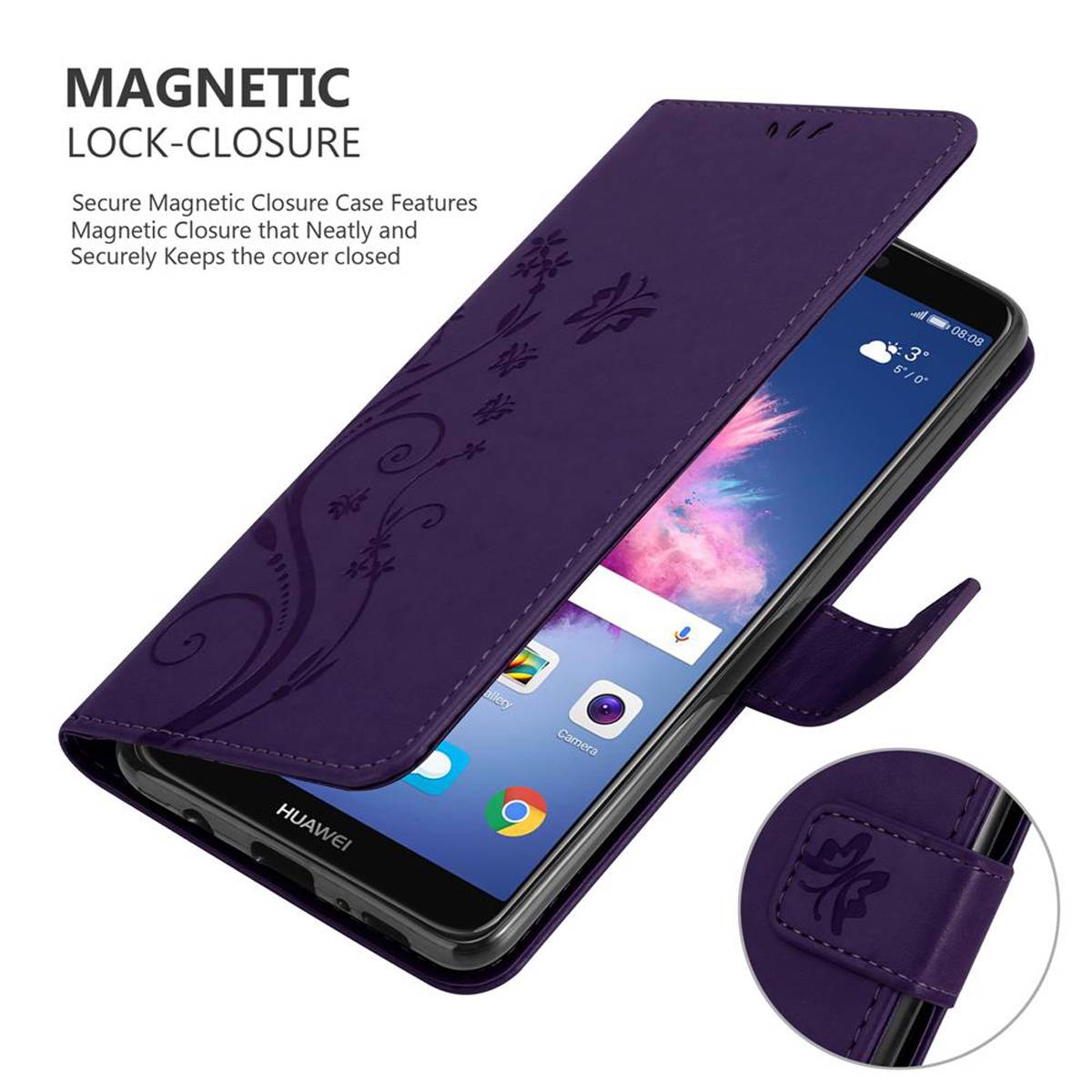 Cadorabo Hülle für Huawei P SMART 2018 / Enjoy 7S Schutz Hülle in Lila Schutzhülle Handy Hülle Etui Case Blumen Flower