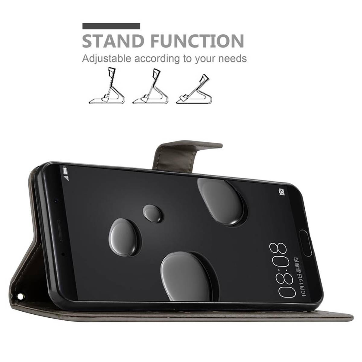 Cadorabo Hülle für Huawei MATE 10 / NOVA 2i Schutz Hülle in Grau Schutzhülle Handy Hülle Etui Case Blumen Flower