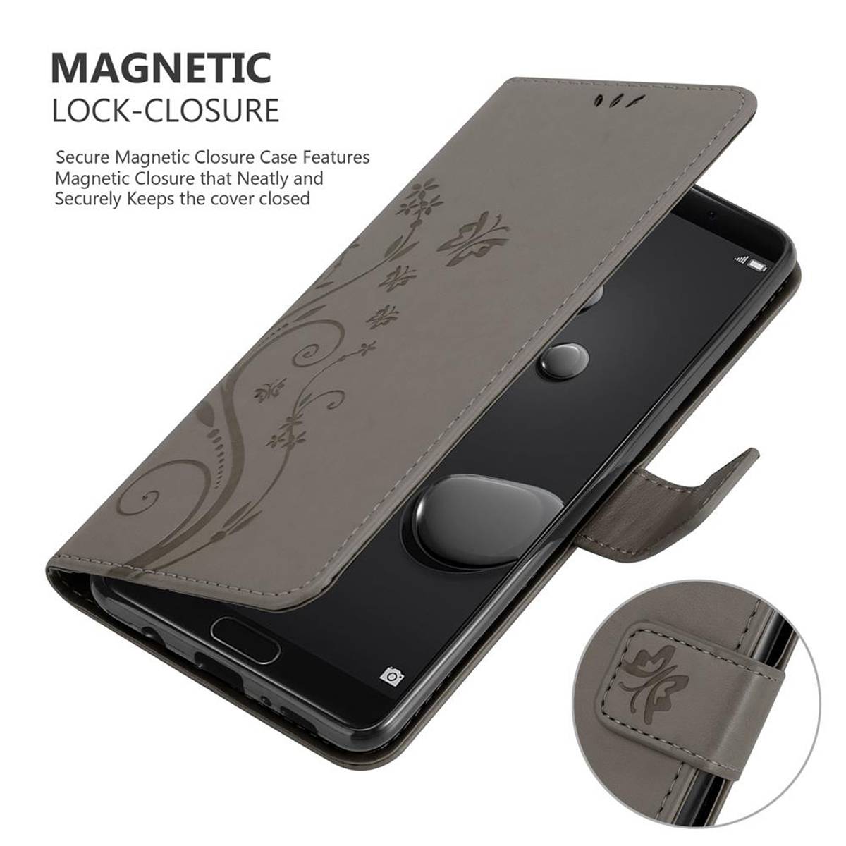 Cadorabo Hülle für Huawei MATE 10 / NOVA 2i Schutz Hülle in Grau Schutzhülle Handy Hülle Etui Case Blumen Flower
