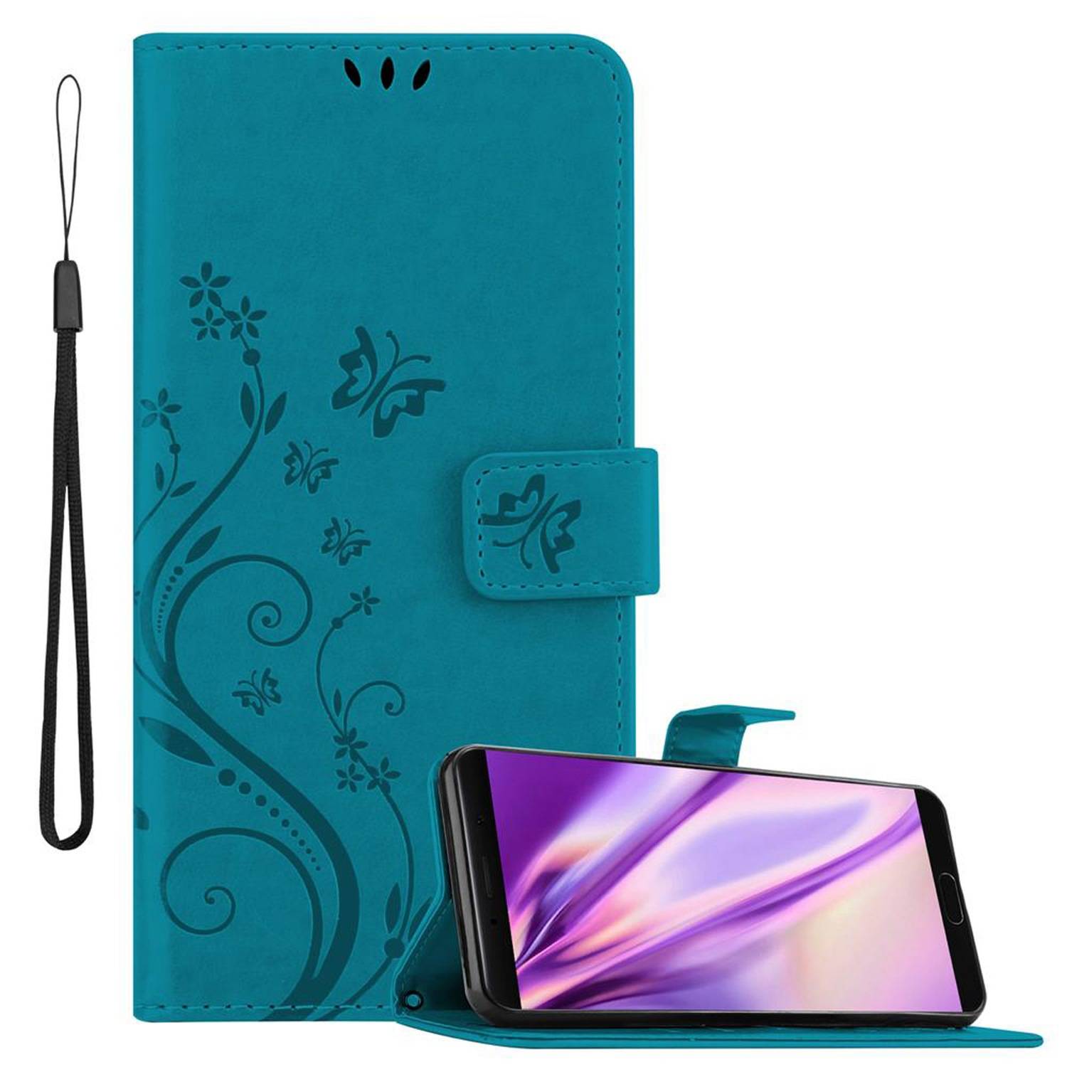 Cadorabo Hülle für Huawei MATE 10 / NOVA 2i Schutz Hülle in Blau Schutzhülle Handy Hülle Etui Case Blumen Flower