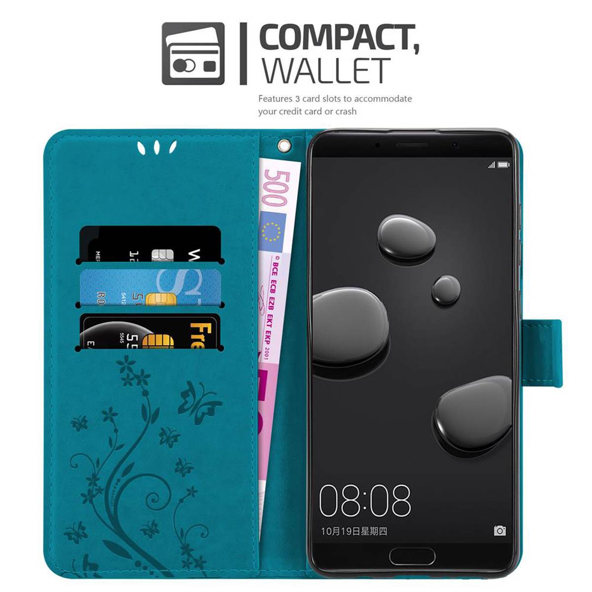 Cadorabo Hülle für Huawei MATE 10 / NOVA 2i Schutz Hülle in Blau Schutzhülle Handy Hülle Etui Case Blumen Flower