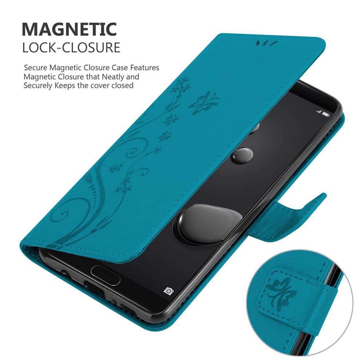 Cadorabo Hülle für Huawei MATE 10 / NOVA 2i Schutz Hülle in Blau Schutzhülle Handy Hülle Etui Case Blumen Flower