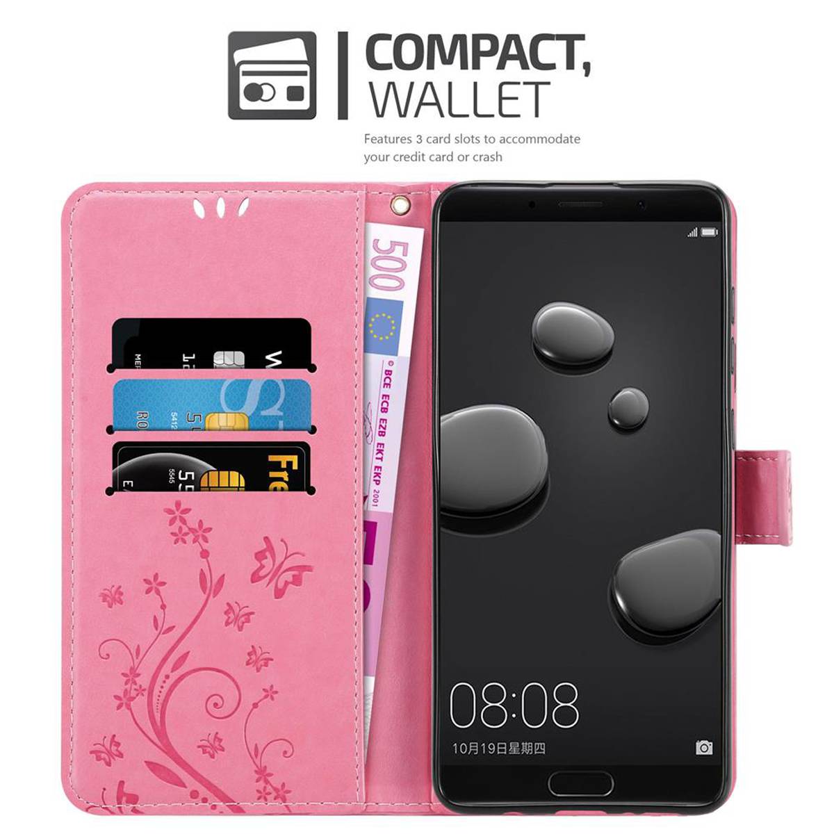 Cadorabo Hülle für Huawei MATE 10 / NOVA 2i Schutz Hülle in Rosa Schutzhülle Handy Hülle Etui Case Blumen Flower