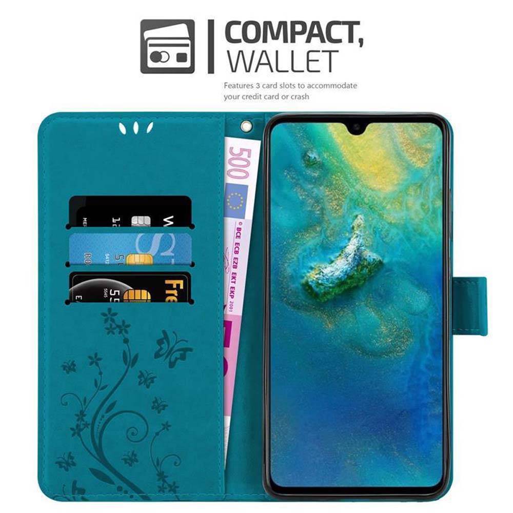 Cadorabo Hülle für Huawei MATE 20 Schutz Hülle in Blau Schutzhülle Handy Hülle Etui Case Blumen Flower