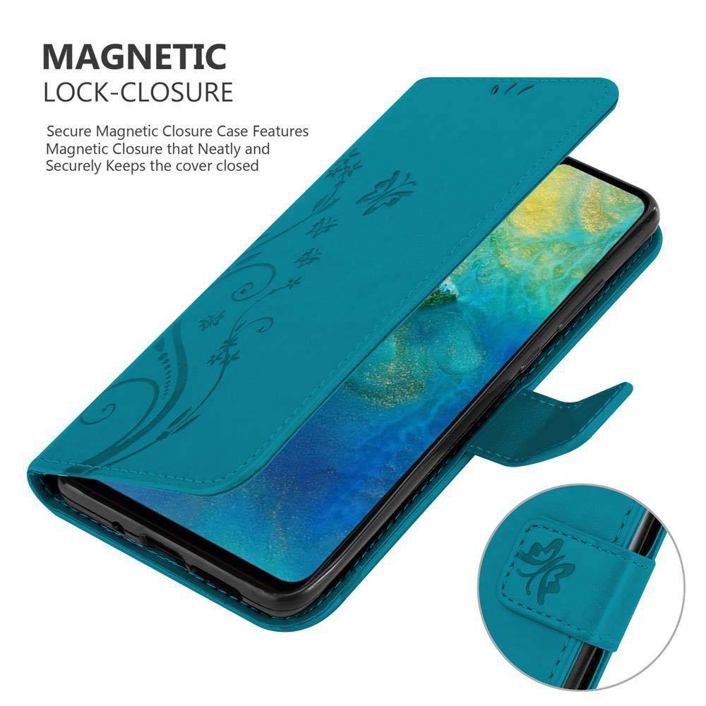 Cadorabo Hülle für Huawei MATE 20 Schutz Hülle in Blau Schutzhülle Handy Hülle Etui Case Blumen Flower