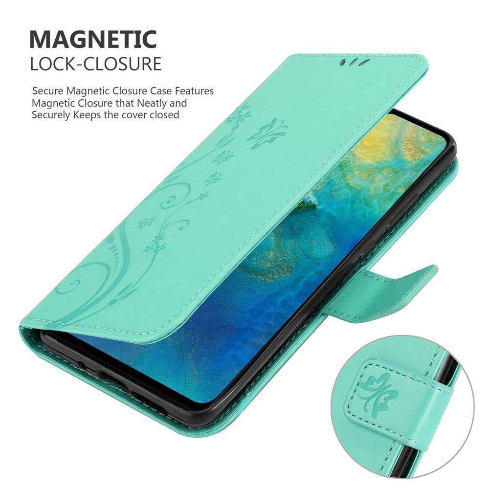 Cadorabo Hülle für Huawei MATE 20 Schutz Hülle in Türkis Schutzhülle Handy Hülle Etui Case Blumen Flower