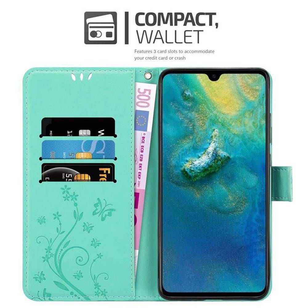 Cadorabo Hülle für Huawei MATE 20 Schutz Hülle in Türkis Schutzhülle Handy Hülle Etui Case Blumen Flower