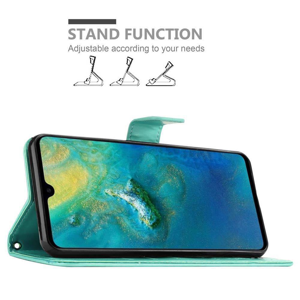 Cadorabo Hülle für Huawei MATE 20 Schutz Hülle in Türkis Schutzhülle Handy Hülle Etui Case Blumen Flower