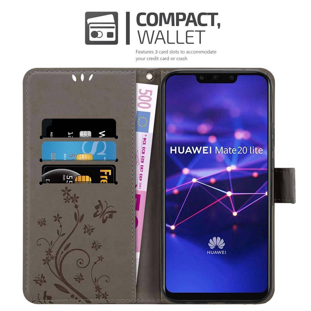 Cadorabo Hülle für Huawei MATE 20 LITE Schutz Hülle in Grau Schutzhülle Handy Hülle Etui Case Blumen Flower