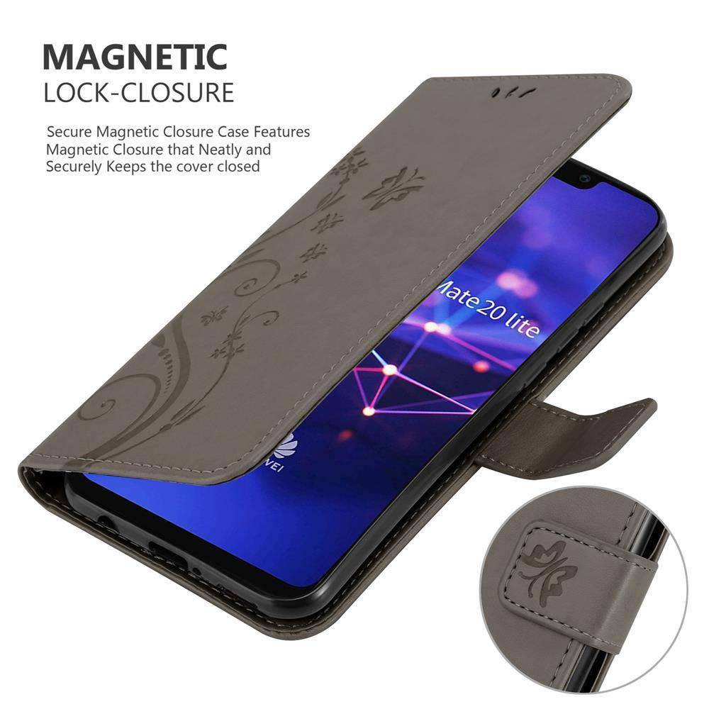 Cadorabo Hülle für Huawei MATE 20 LITE Schutz Hülle in Grau Schutzhülle Handy Hülle Etui Case Blumen Flower