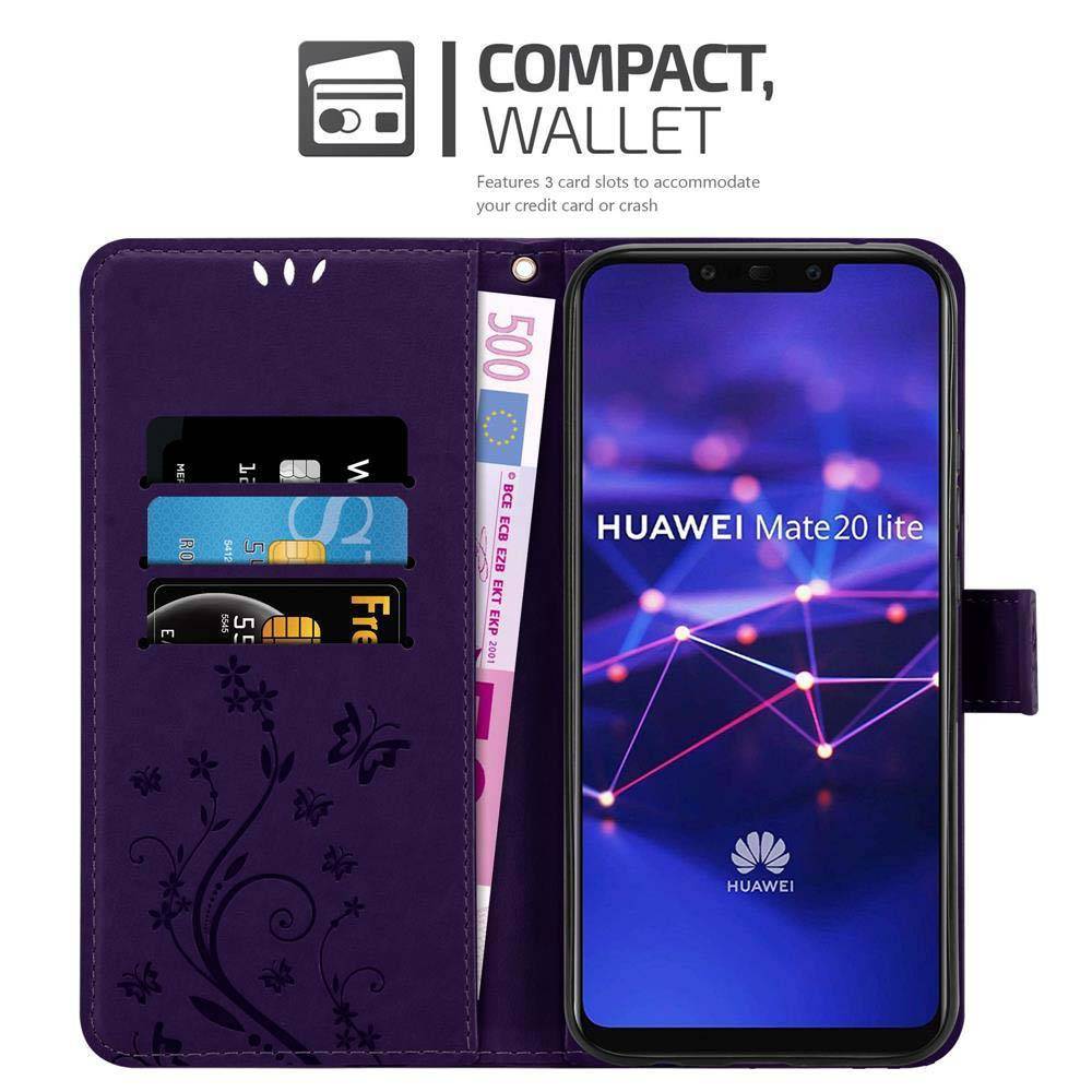 Cadorabo Hülle für Huawei MATE 20 LITE Schutz Hülle in Lila Schutzhülle Handy Hülle Etui Case Blumen Flower