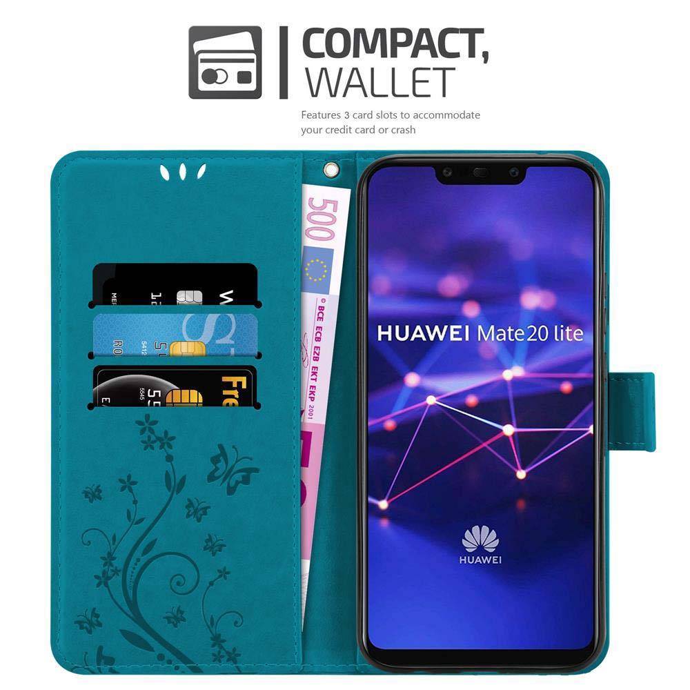 Cadorabo Hülle für Huawei MATE 20 LITE Schutz Hülle in Blau Schutzhülle Handy Hülle Etui Case Blumen Flower