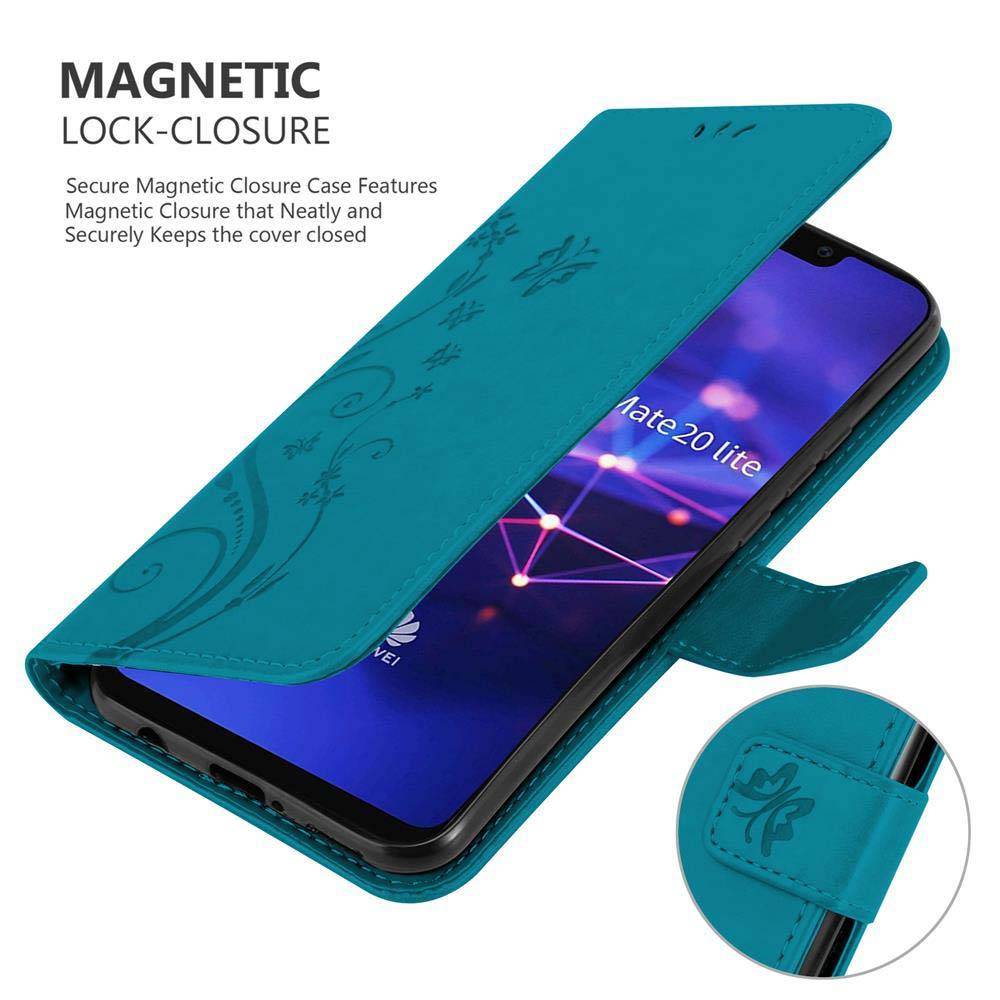 Cadorabo Hülle für Huawei MATE 20 LITE Schutz Hülle in Blau Schutzhülle Handy Hülle Etui Case Blumen Flower