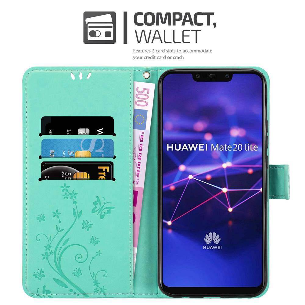 Cadorabo Hülle für Huawei MATE 20 LITE Schutz Hülle in Türkis Schutzhülle Handy Hülle Etui Case Blumen Flower