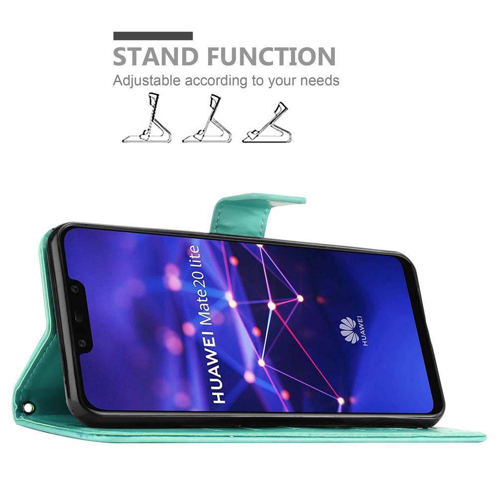 Cadorabo Hülle für Huawei MATE 20 LITE Schutz Hülle in Türkis Schutzhülle Handy Hülle Etui Case Blumen Flower