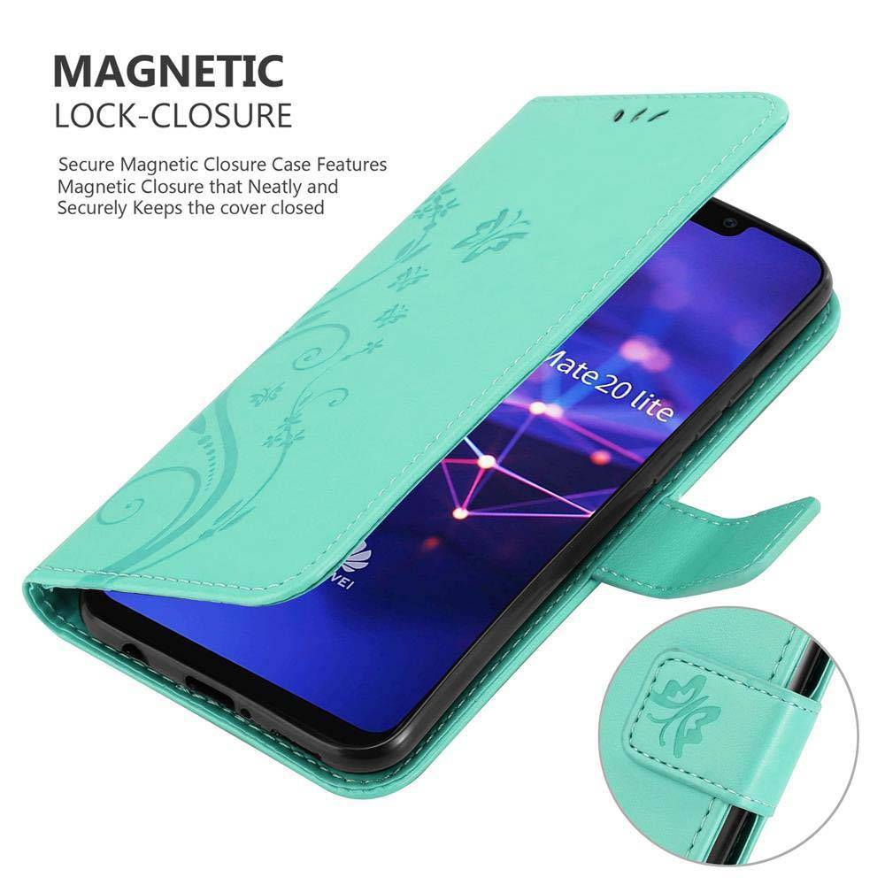 Cadorabo Hülle für Huawei MATE 20 LITE Schutz Hülle in Türkis Schutzhülle Handy Hülle Etui Case Blumen Flower