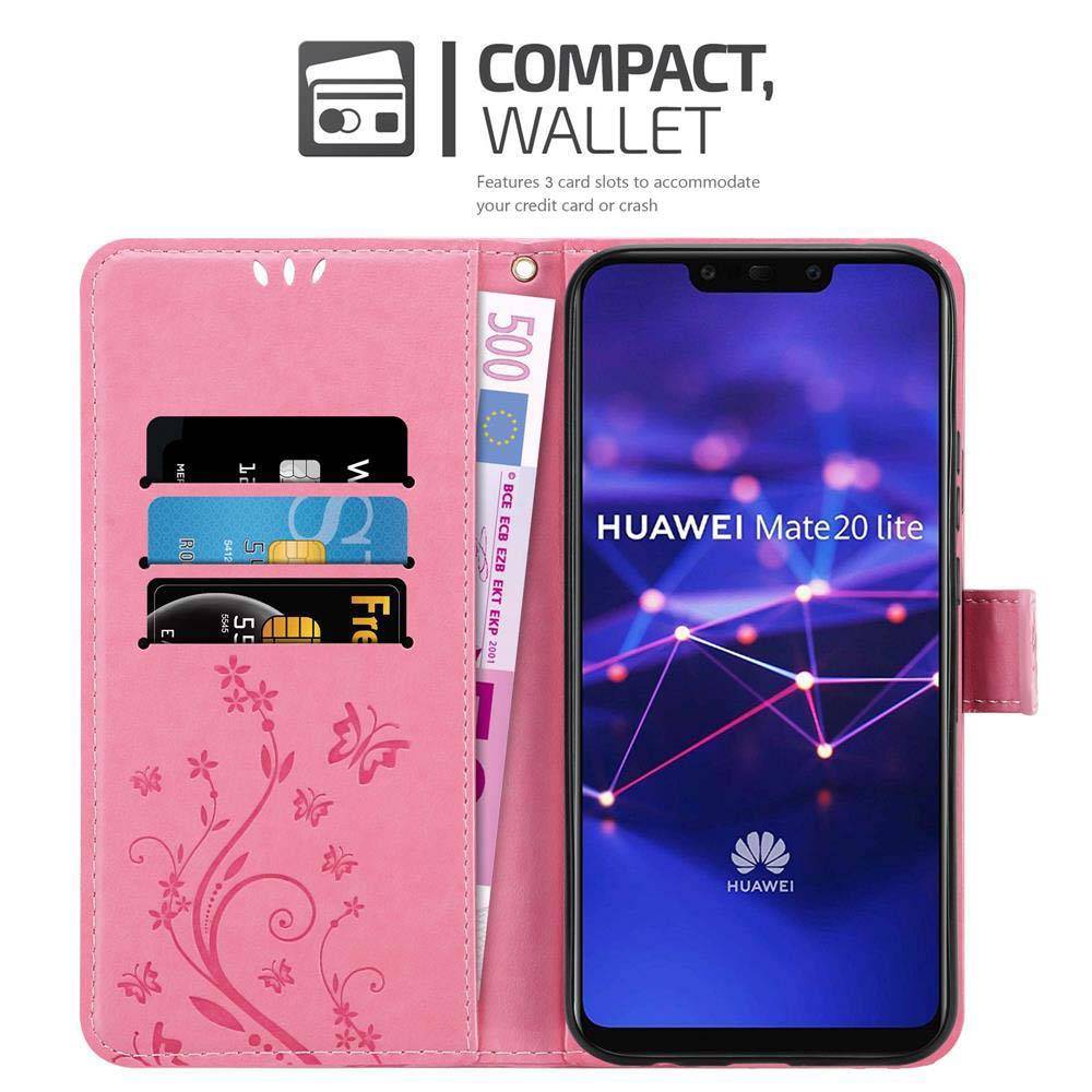 Cadorabo Hülle für Huawei MATE 20 LITE Schutz Hülle in Rosa Schutzhülle Handy Hülle Etui Case Blumen Flower