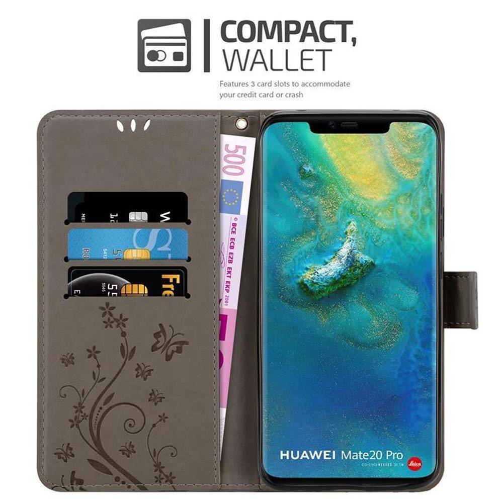 Cadorabo Hülle für Huawei MATE 20 PRO Schutz Hülle in Grau Schutzhülle Handy Hülle Etui Case Blumen Flower