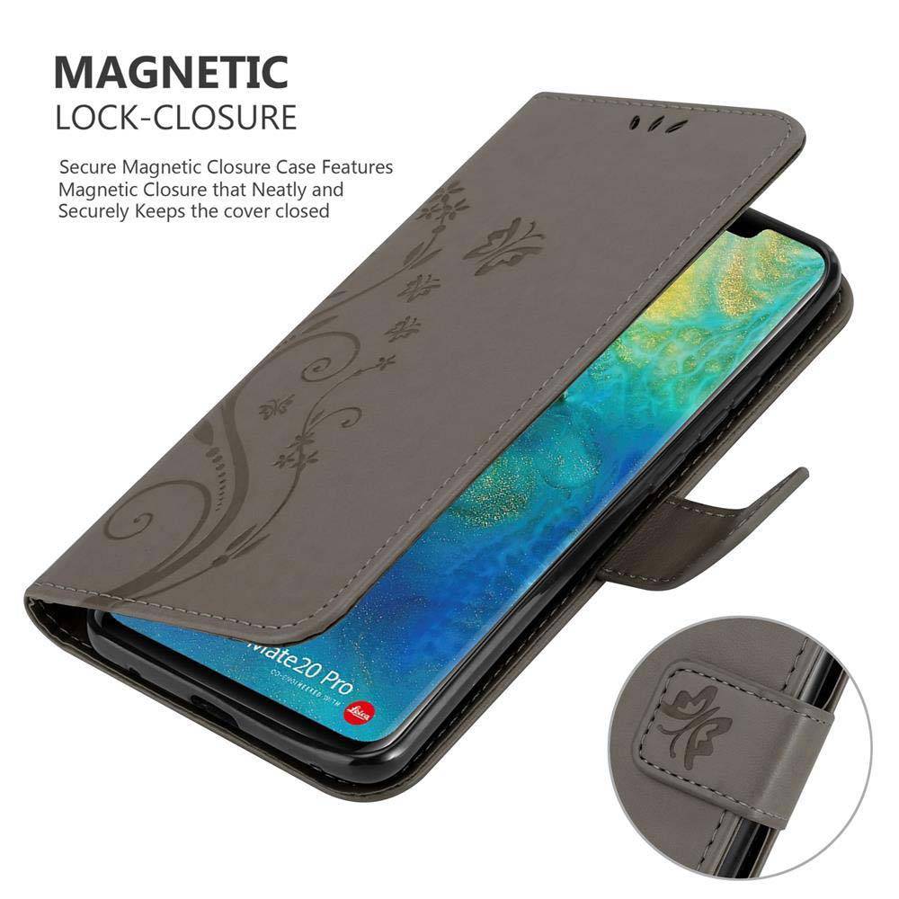 Cadorabo Hülle für Huawei MATE 20 PRO Schutz Hülle in Grau Schutzhülle Handy Hülle Etui Case Blumen Flower