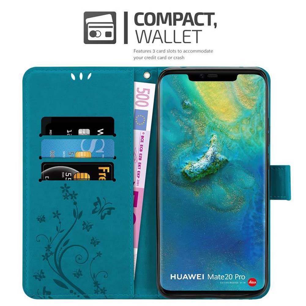 Cadorabo Hülle für Huawei MATE 20 PRO Schutz Hülle in Blau Schutzhülle Handy Hülle Etui Case Blumen Flower