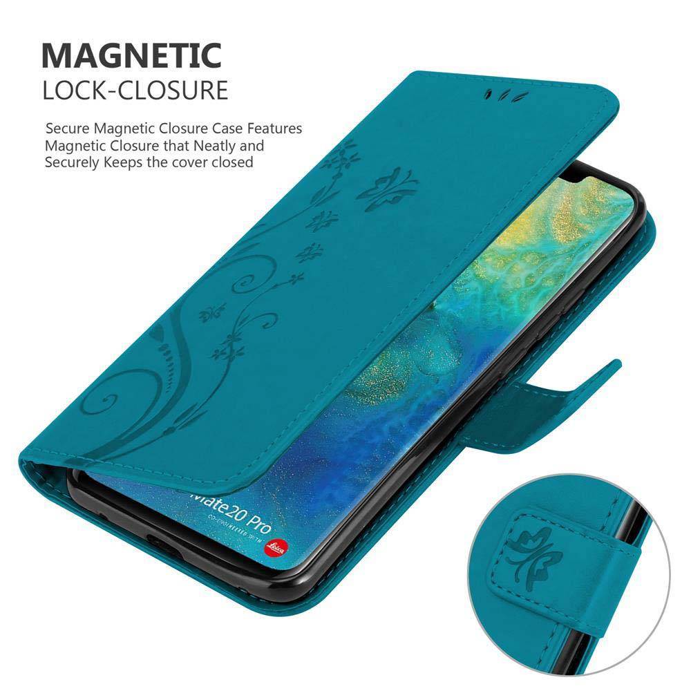 Cadorabo Hülle für Huawei MATE 20 PRO Schutz Hülle in Blau Schutzhülle Handy Hülle Etui Case Blumen Flower