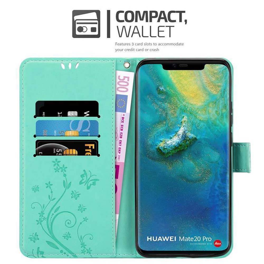 Cadorabo Hülle für Huawei MATE 20 PRO Schutz Hülle in Türkis Schutzhülle Handy Hülle Etui Case Blumen Flower