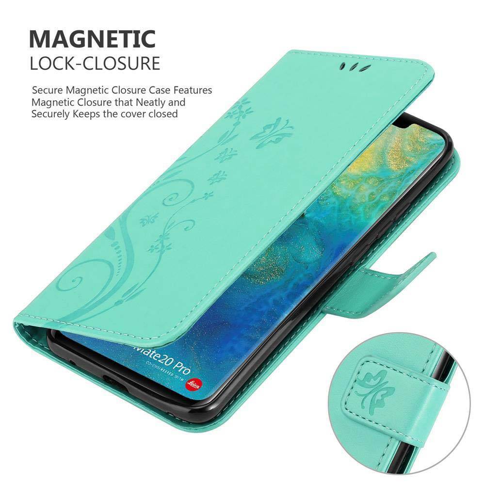 Cadorabo Hülle für Huawei MATE 20 PRO Schutz Hülle in Türkis Schutzhülle Handy Hülle Etui Case Blumen Flower