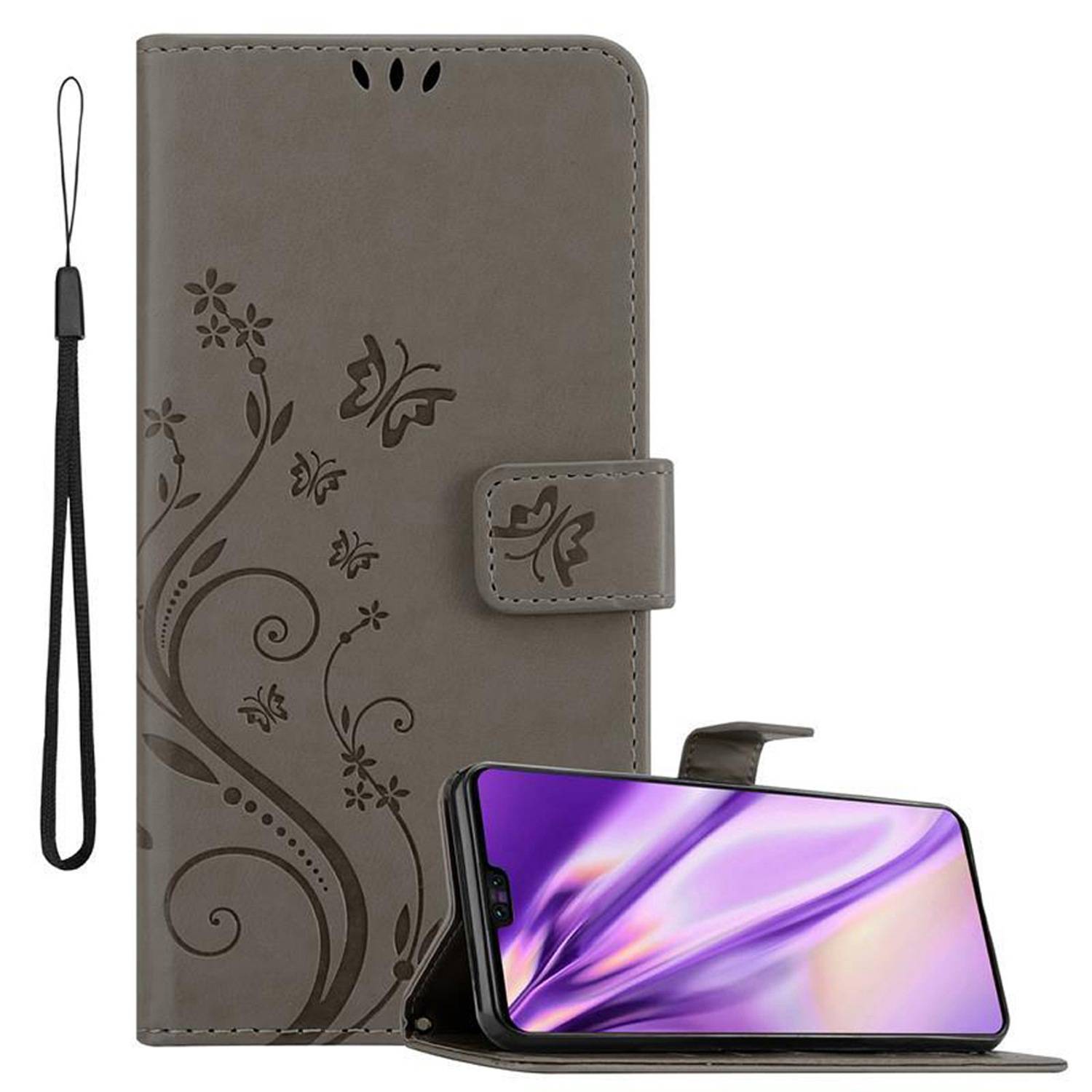 Cadorabo Hülle für Huawei MATE 30 Schutz Hülle in Grau Schutzhülle Handy Hülle Etui Case Blumen Flower