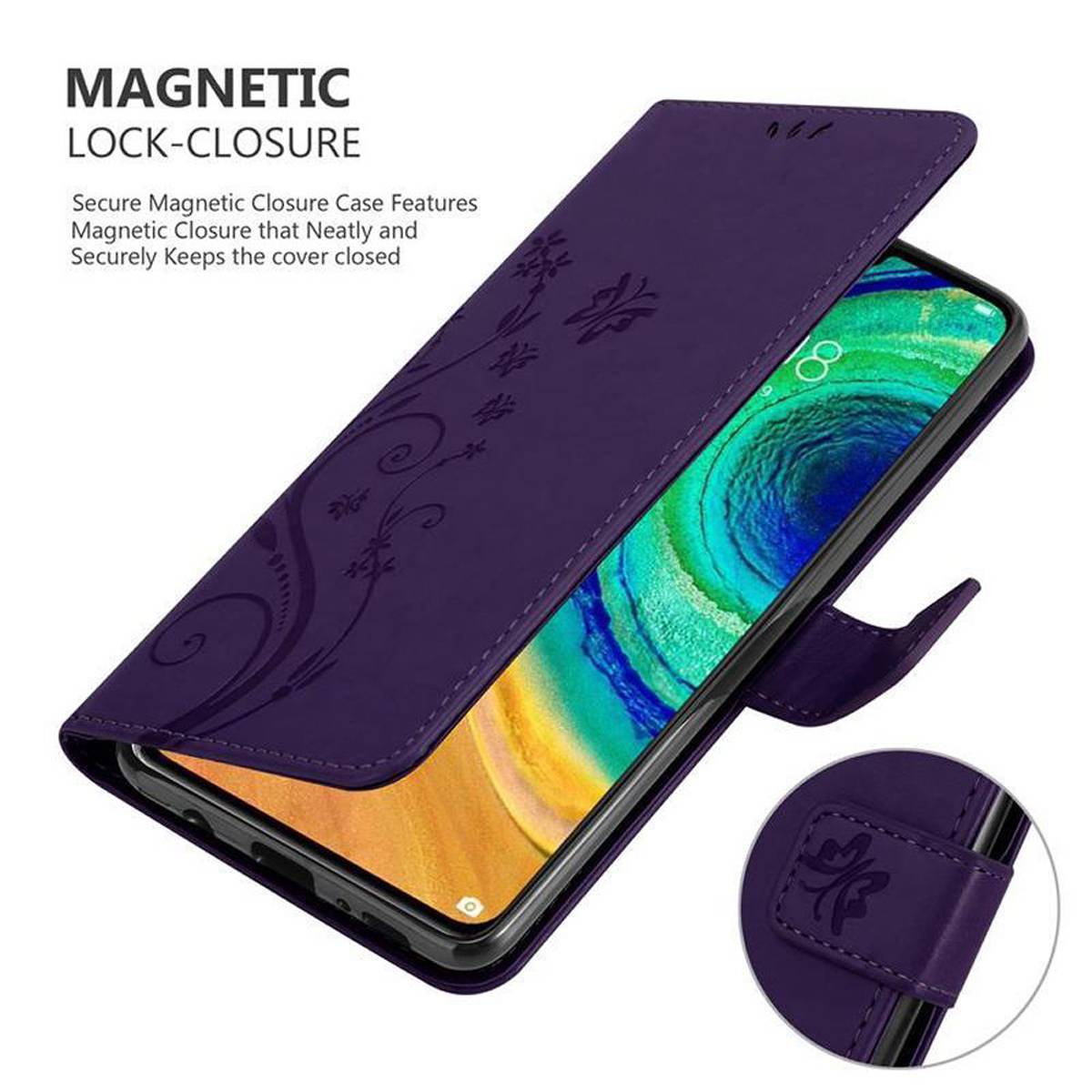 Cadorabo Hülle für Huawei MATE 30 Schutz Hülle in Lila Schutzhülle Handy Hülle Etui Case Blumen Flower