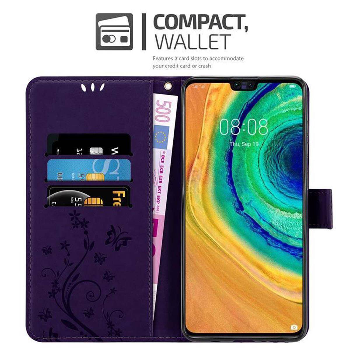 Cadorabo Hülle für Huawei MATE 30 Schutz Hülle in Lila Schutzhülle Handy Hülle Etui Case Blumen Flower