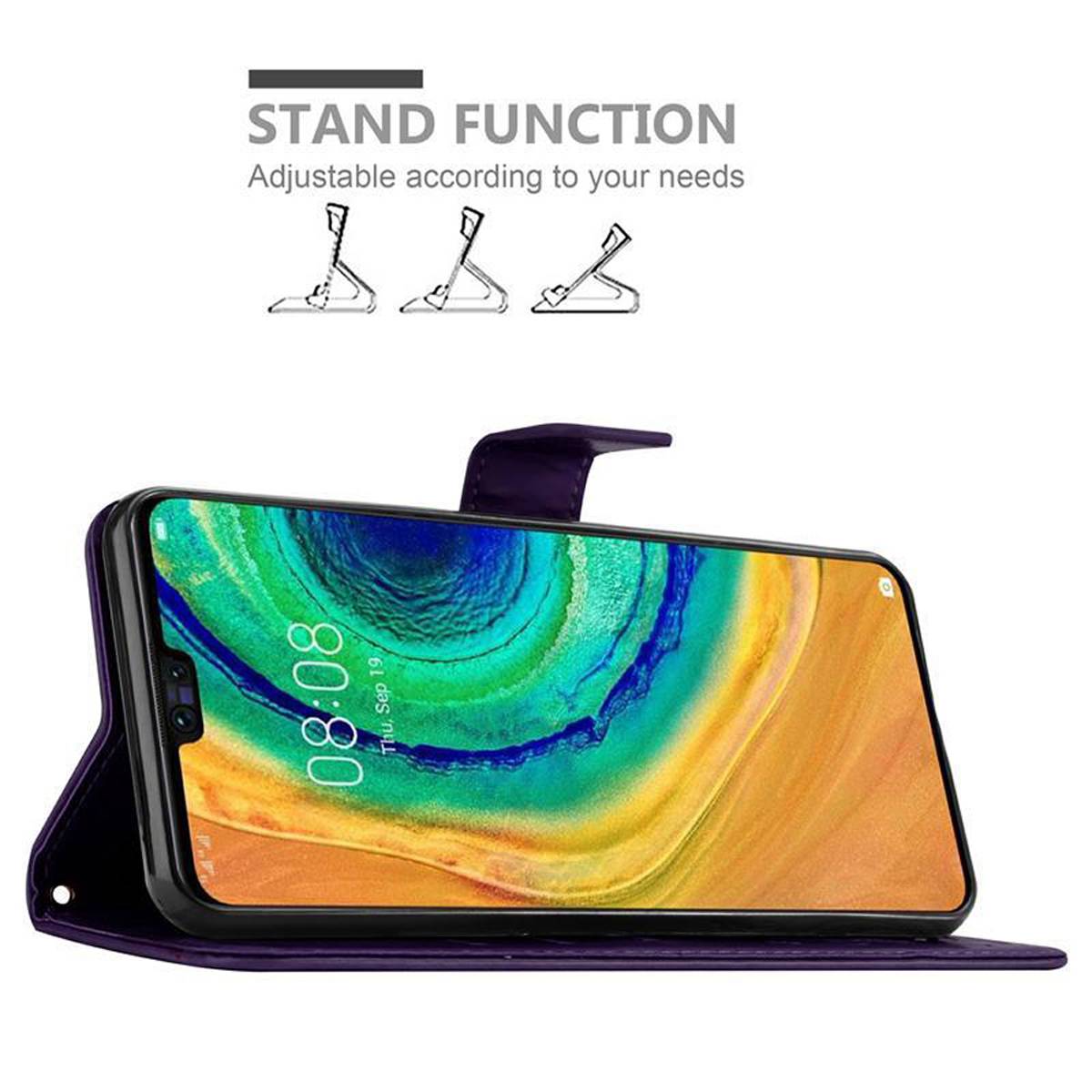 Cadorabo Hülle für Huawei MATE 30 Schutz Hülle in Lila Schutzhülle Handy Hülle Etui Case Blumen Flower