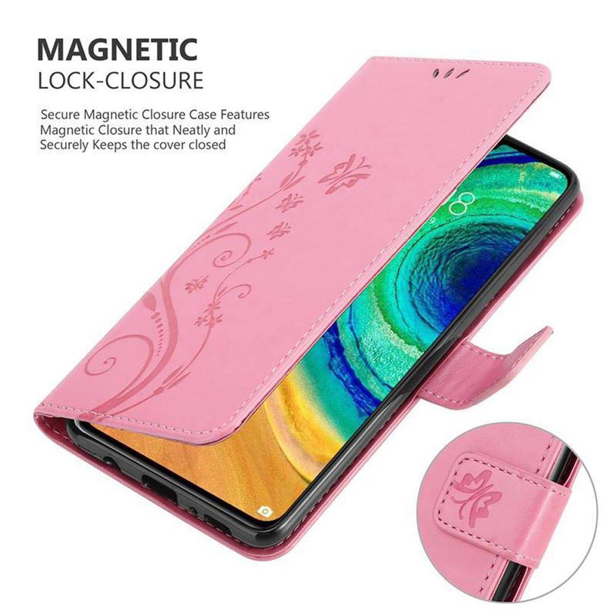 Cadorabo Hülle für Huawei MATE 30 Schutz Hülle in Rosa Schutzhülle Handy Hülle Etui Case Blumen Flower